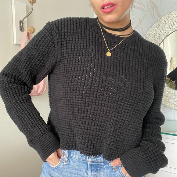 All Saints Sweaters - Black Cropped All Saints Knit Sweater